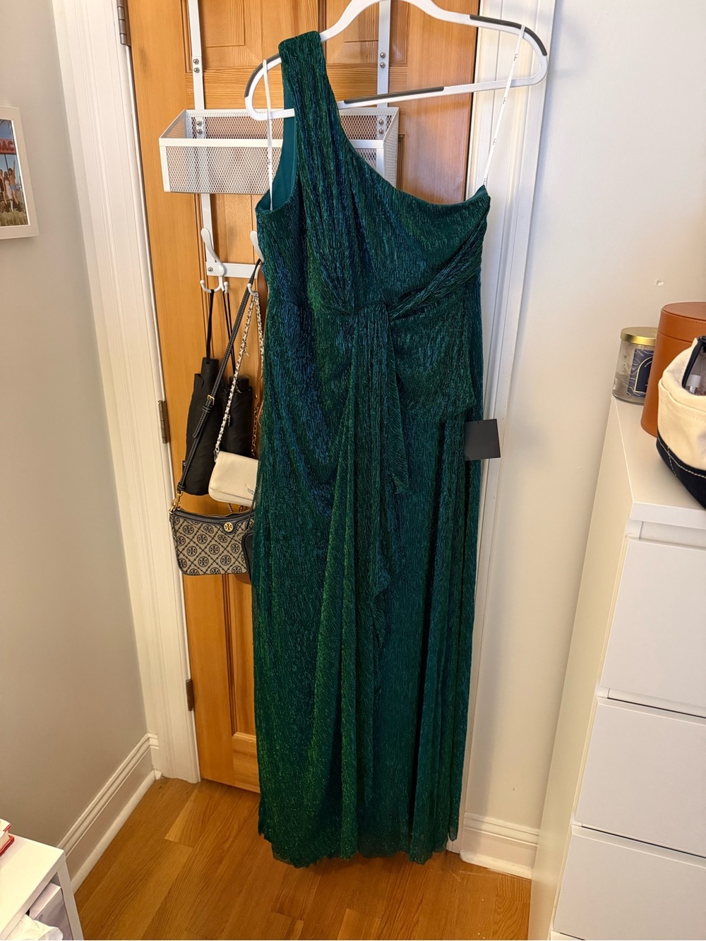 NWT Lulu's Teal One-Shoulder Metallic Evening Dress